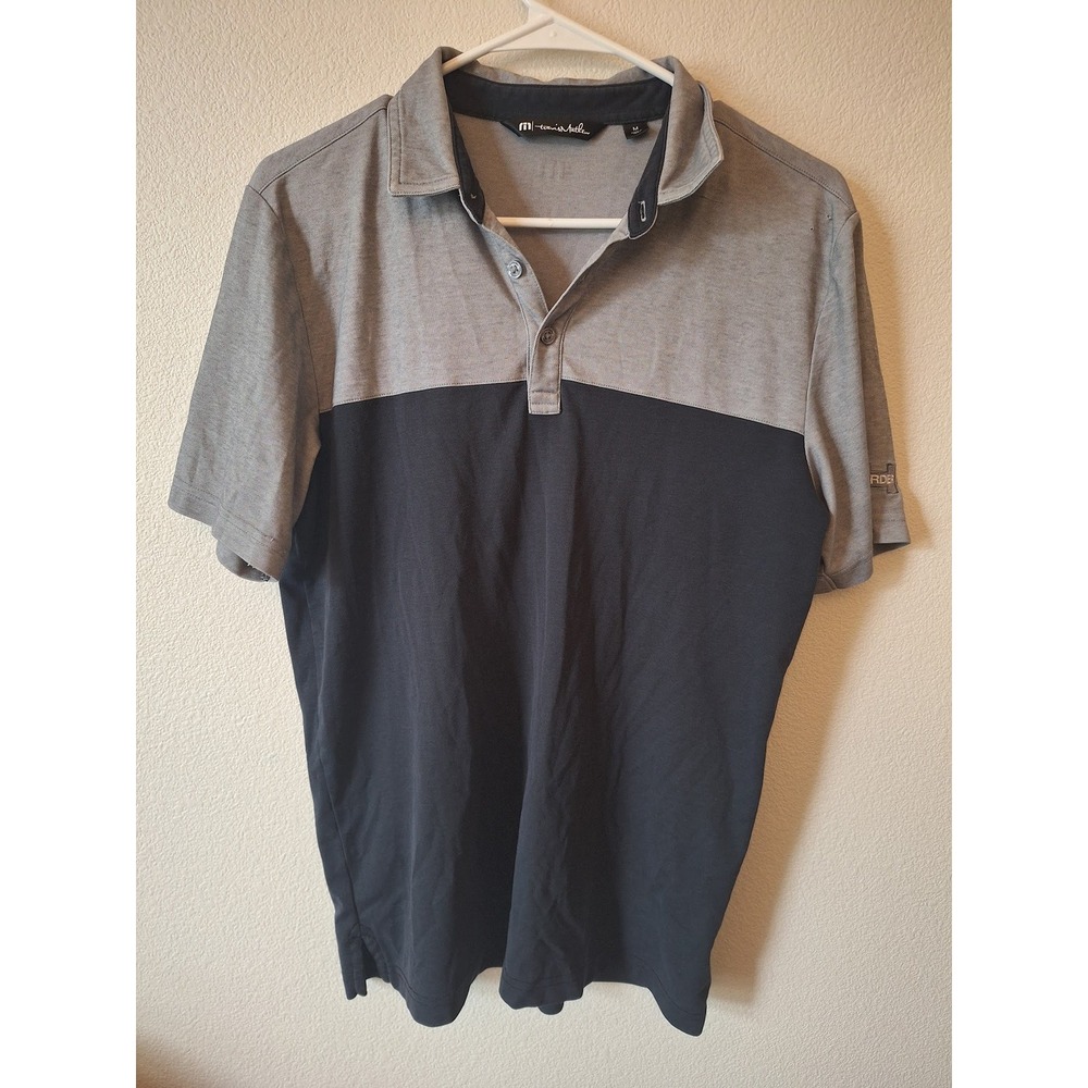 TravisMathew Mens Color Block Polo Shirt Grey Black Pima Cotton Blend Golf M